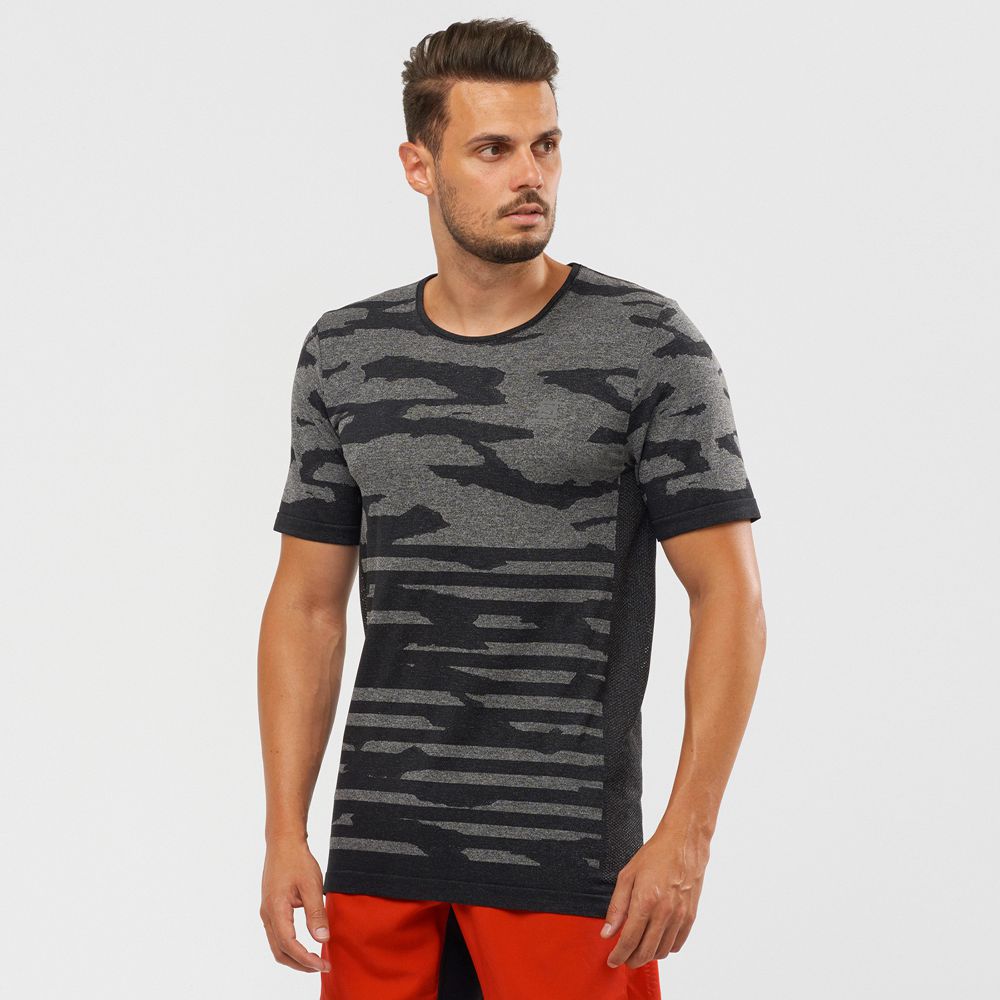 Salomon Israel XA CAMO TEE - Mens T shirts - Black (FEHU-80524)